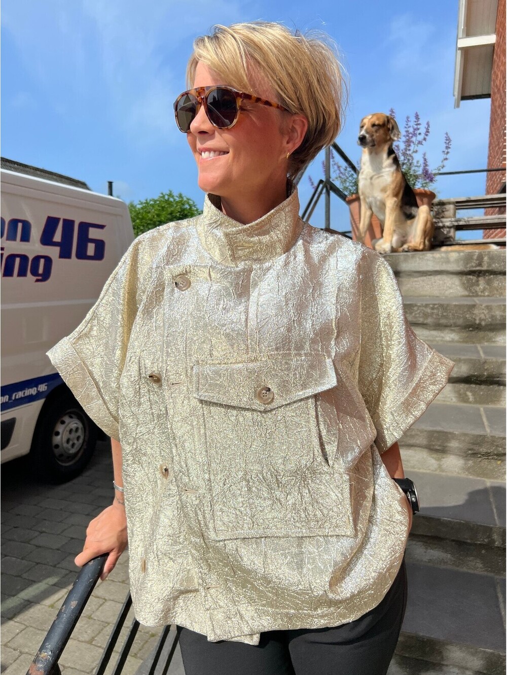 NWT Rabens Saloner Hati Radiant Jacket Light Gold Metallic Size S/M